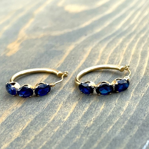 Jewelry 14k Gold Sapphire Hoop Earrings Poshmark